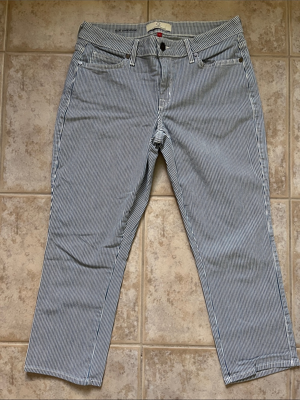 Women's Railroad Striped Ankle Jeans in Blue and White, CJ by Cookie Johnson
